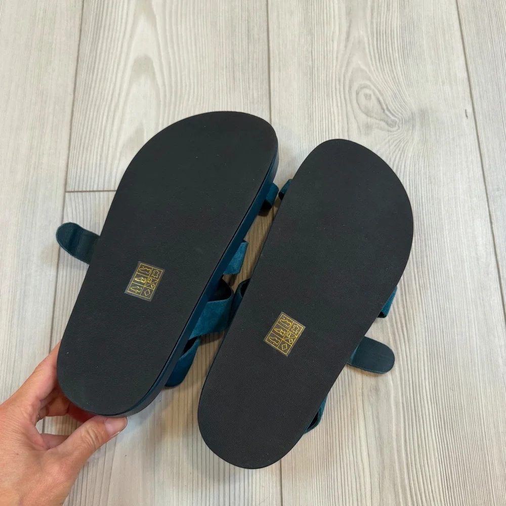 Jeffrey Campbell Hebrides Suede Sandal Teal Blue Strappy Platform Toe Loop 7.5